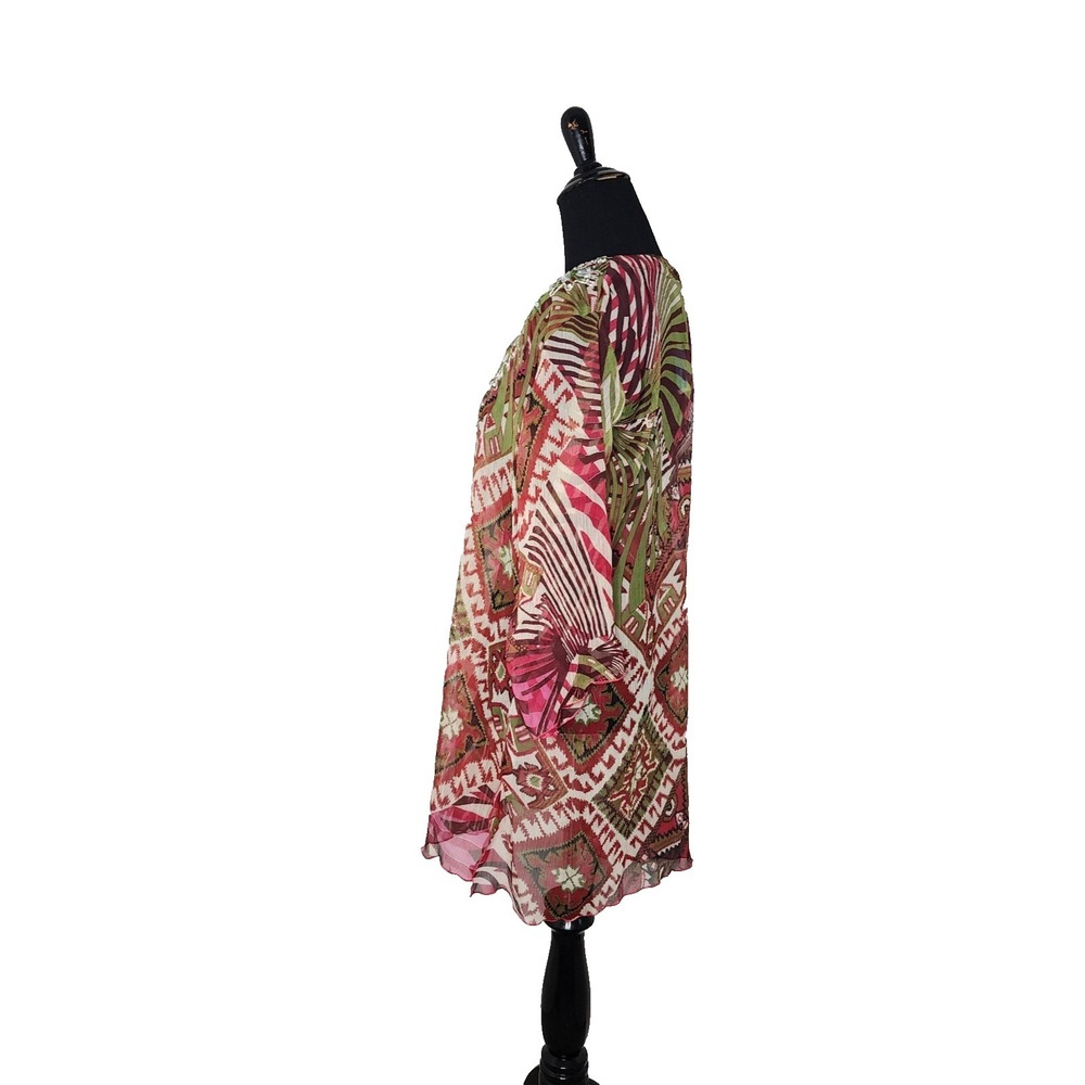 Multi-Color Beaded Viscose Semi-Sheer Peasant Blouse Size S/M Paisley Sequin - Picture 2 of 11